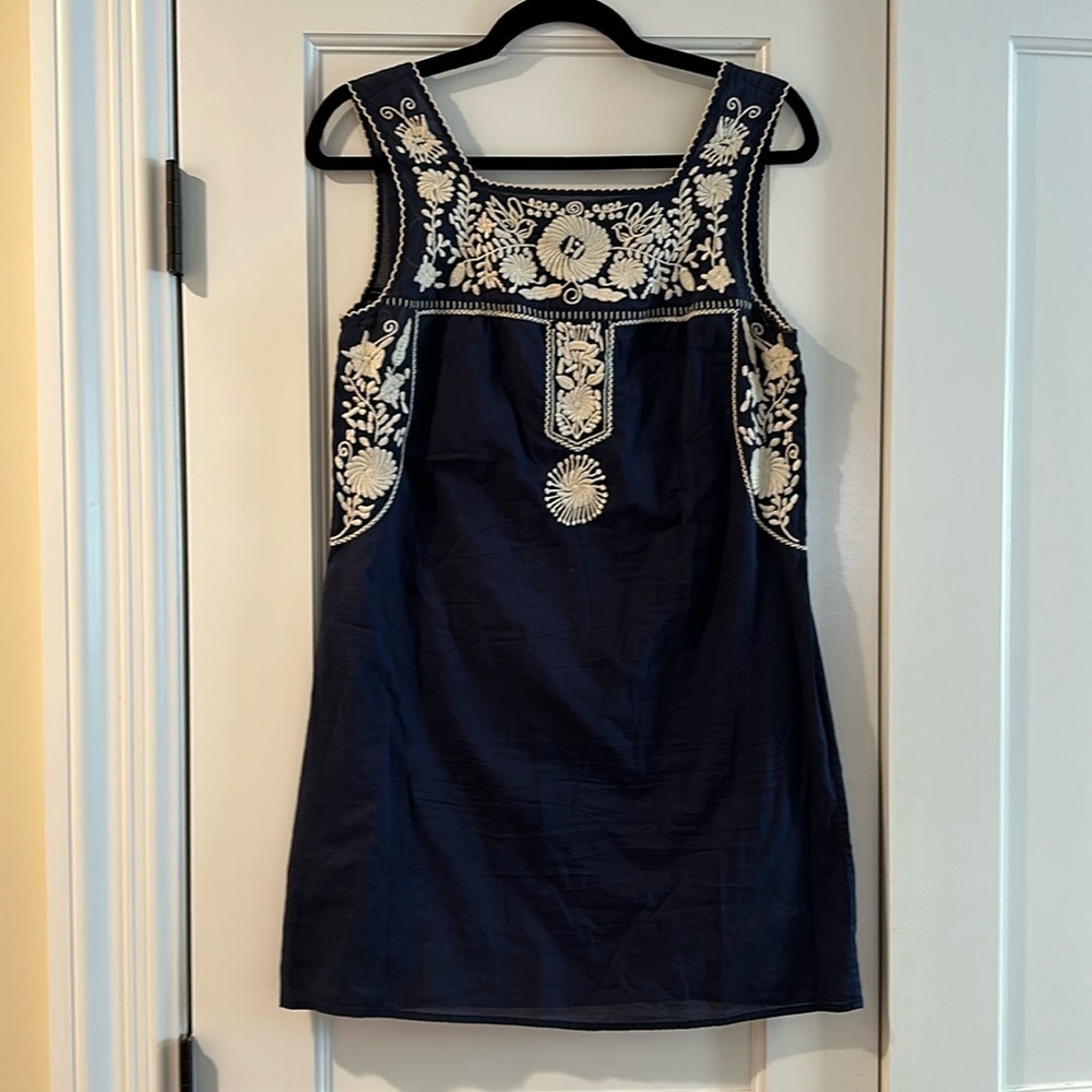 Tory Burch Navy Blue Embroidered Sleeveless Swim Coverup